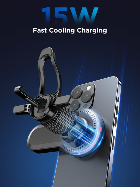 for 15W Wireless MagSafe Bluetooth 5.3 FM Transmitter - Hands-Free Calling, HiFi Bass Sound, TF/SD Card Support, LED Display, Air Vent Installatio...