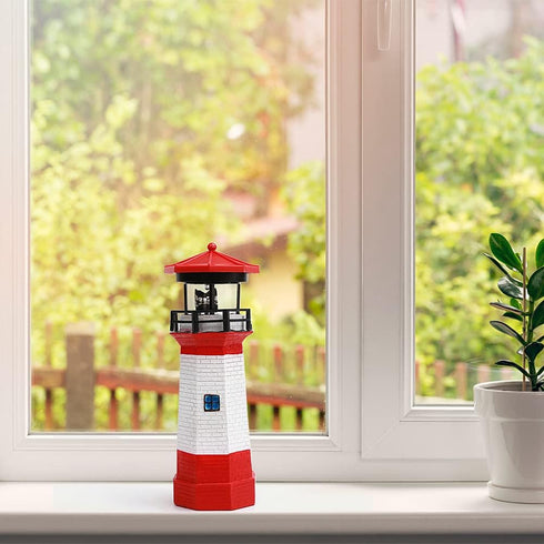 Solar Lighthouse Outdoor Solar Rotating LED Lighthouse Light Waterproof Lighthouse Statue Decorative LED Rotating Lamp for Garden Landscape Outsid...