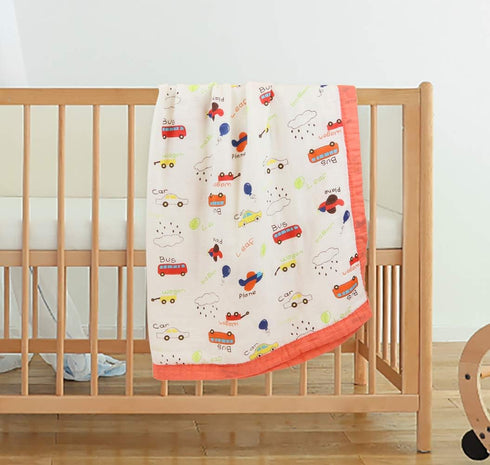 Coral Red Muslin Baby Blanket, Ultra Soft Hypoallergenic Baby Quilts, Unisex Baby Swaddle Wrap, Oversized 43X45inchs (Car Bus)...