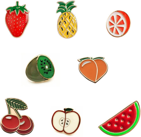 8Pcs Fruits Enamel Brooches Pins Watermelon Strawberry Pineapple Kiwi Orange Peach Cherry Apple Enamel Pins Cute Fruits Lapel Pins Brooches Pin Ba...