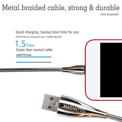 Metal Braided Cord, USB Charging Cable, Stainless Steel, Strong Durable Wire, Tangle Free, Data sync high Speed 3.3ft, Silver Charger Cable...