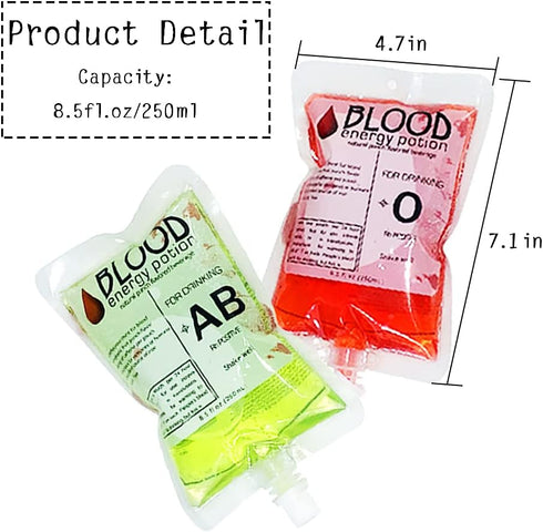 20 Pack Blood Bags for Drinks, 8.5oz Anti-Leak With Cap, Reusable Food Grade, Decoration Cups for Halloween and Christmas...