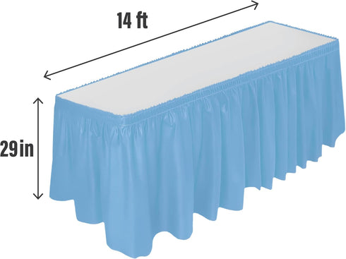 DecorRack Table Skirt, 29 in x 14 ft -BPA Free- Plastic Tableskirt, Disposable, Reusable, Rectangular Tablecloth Skirt, Light Blue (1 Pack)...