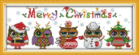 Awesocrafts Cross Stitch Kits, Christmas Owls Easy Patterns Cross Stitching Embroidery Kit Supplies Christmas Gifts, Stamped or Counted (Owls, Sta...