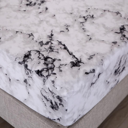 MAG Marble Bed Sheet,4PCS Black White and Gray Twin Size, Modern Pattern Printed Marble Bedding Sheet Set,with 1 Top Flat,1 Fitted Sheet and 2 Pil...