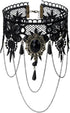 Vintage Lace Skull Choker Necklace, Lace Gothic Statement Necklace, Halloween Goth Choker Necklaces, Vampire Choker Necklace Costume for Women (Bl...