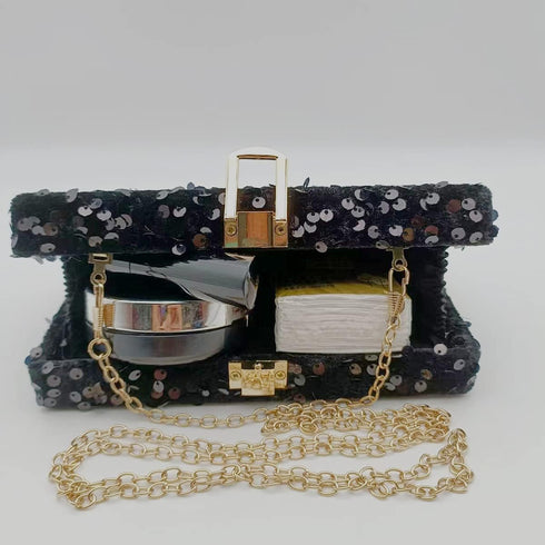 Small Sequins Clutch Purse Top Handle Evening Handbag Mini Square Shoulder Crossbody Bag...