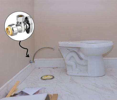 1/2/5/10/20pcs Stop Valves, 1/2" × 3/8" Angle Stop Valve, 1/2" PTC Input, 3/8" OD Compression Output, Push to Connect, 1/4 Turn, Chrome Plated Bra...