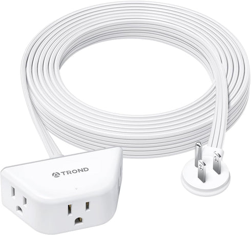 TROND Flat Extension Cord 15ft | Flat Plug Power Strip | 3 Prong Grounded 3 Outlet | 1625W | 13A | 16 Gauge | Lowe Profile Long Power Cord | for I...