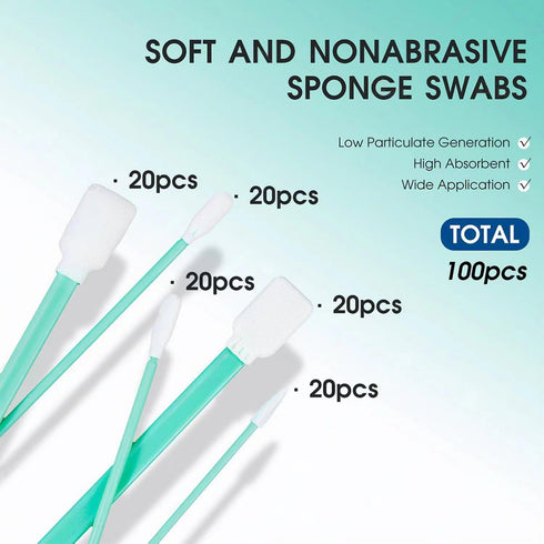 Cleaning Swab Sticks Kit (5 Types, 100 Pack) Multi-Purpose Cleanroom Sponge Stick for Inkjet Printer, Optics Lens,Camera,Arts and Crafts,Automotiv...