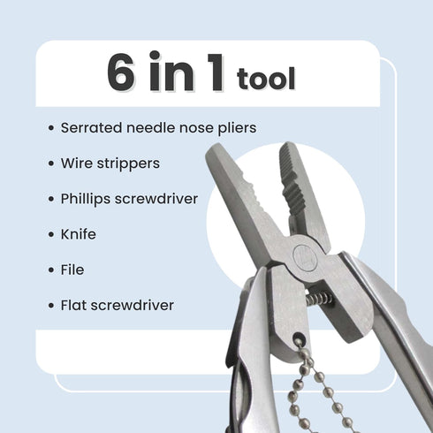 Mini Multitool Keychain Set - Multifunctional All In One Pocket Tool - 6-in-1, Plier, Wire Strippers, Phillips Screwdriver, Knife, File & Flat, Wi...