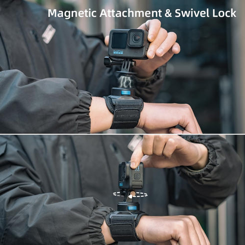 SUREWO Magnetic Wrist Strap Mount Compatible with Go pro Hero 12/11/10/9/8/7//6/5 Black,DJI Osmo Action 4/3/2,Insta 360 ONE R,AKASO/Campark and Mo...