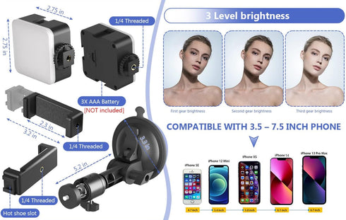Suction Cup Mirror Phone Holder with Light, Travel Wall Phone Camera Mount for Makeup Content Creator Essentials, Mirror Tripod for Bathroom Kitch...