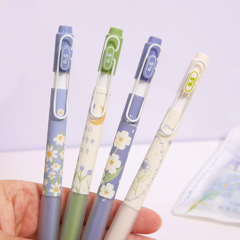 4 Pcs Gel Ink Pens Flower Retractable Pens 0.5mm Black Ink Gel Pens Women Girls Cute Aesthetic Pens Office School Pens (Flower-7)...
