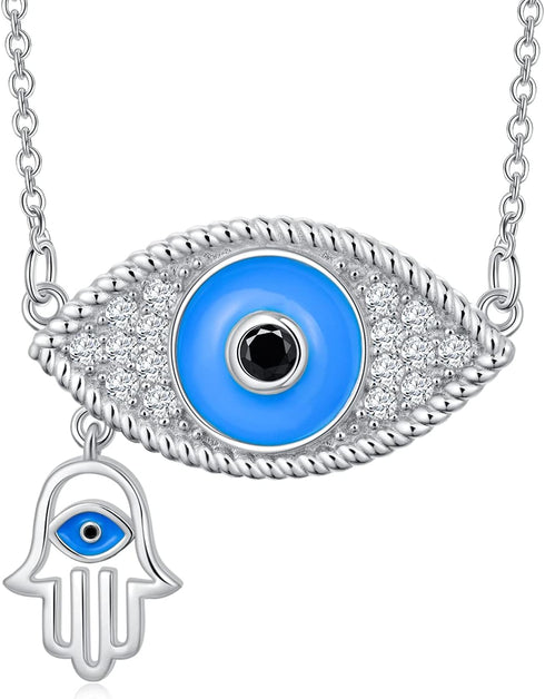 LONAGO Evil Eye Necklace Silver Evil Eye Pendant Necklace Gift for Women...