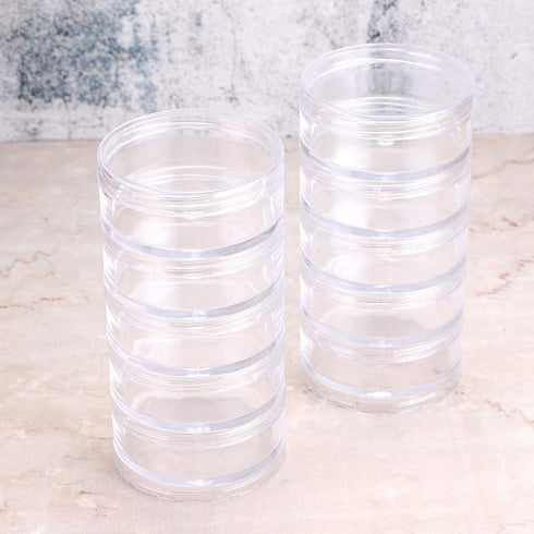 Hipiwe 2 Packs 5 Slot Clear Plastic Round Storage Jars - Art Craft Accessory Organizer Box Jewelry Beads Sewing Pills Container Holder for Storage...