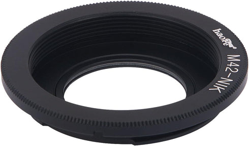 Haoge Manual Lens Mount Adapter Built-in Glass for M42 42mm Screw Mount Lens to Nikon F Mount Camera such as D800 D800E D810 D810A D850 DF D750 D5...