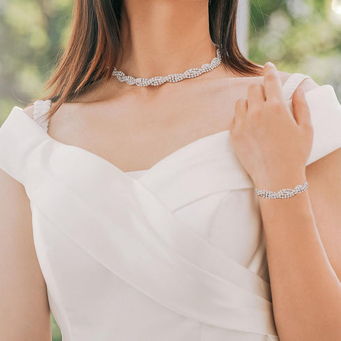 Unicra Wedding Jewelry Sets Silver Rhinestone Necklace Earrings Bracelet Sets Prom Jewelry Accessories for Women and Brides...
