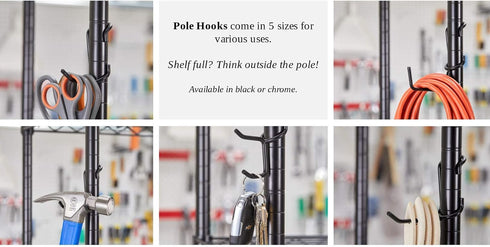 Sunway Tools Shelf Pole Hooks 5-Pack | Utility Hanger Black | Best Solution for Garage Shelving Storage Organization | Use with Metal or Wire Shel...