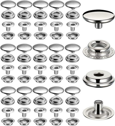 120 Pieces Stainless Steel Snap Fastener, BetterJonny 15mm Heavy Duty Snap Button Press Stud Cap for Jeans Fabric Jackets Clothes Bag Leather DIY ...