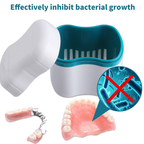 Denture Bath Case with Basket Denture Bath Cleaning Box Container Soaking Cup Cleaner Retainer Case Holder for Dentures for False Teeth...