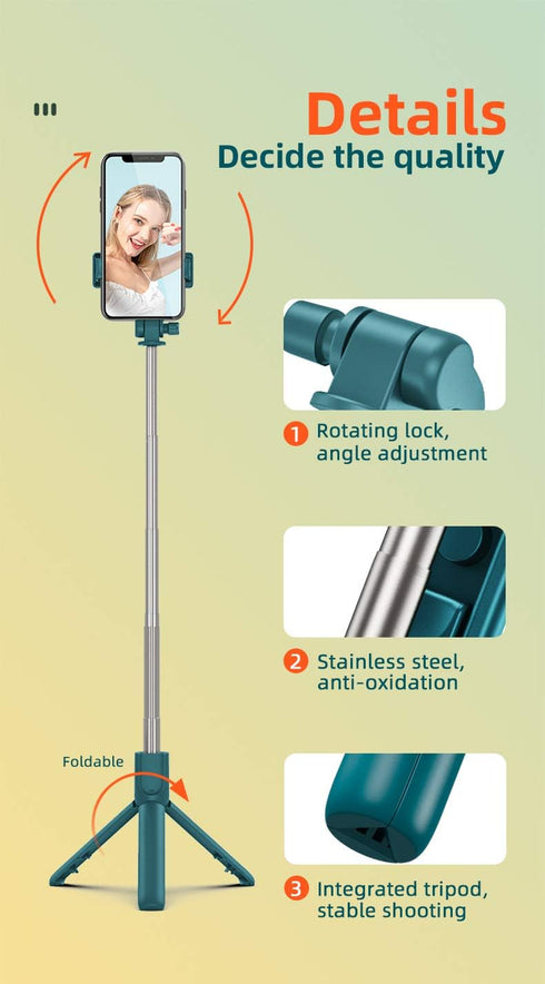 Selfie Stick with Tripod Stand and Wireless Remote, Compatible with Phones, Live Streaming and Photography (Black)...