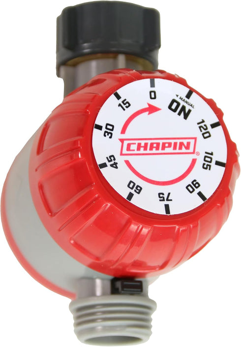 Chapin 41004: Mechanical Water Timer, Up to 120 Minutes of Watering, for Lawn and Gardens, Fits Standard Garden Hoses, Red/Gray...