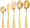 Matte Gold Serving Set?SHARECOOK 5-Piece 18/0 Stainless Steel Large Hostess Set with Round Edge, Satin Finished, Dishwasher Safe -Spoons, Forks,Bu...