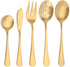 Matte Gold Serving Set?SHARECOOK 5-Piece 18/0 Stainless Steel Large Hostess Set with Round Edge, Satin Finished, Dishwasher Safe -Spoons, Forks,Bu...