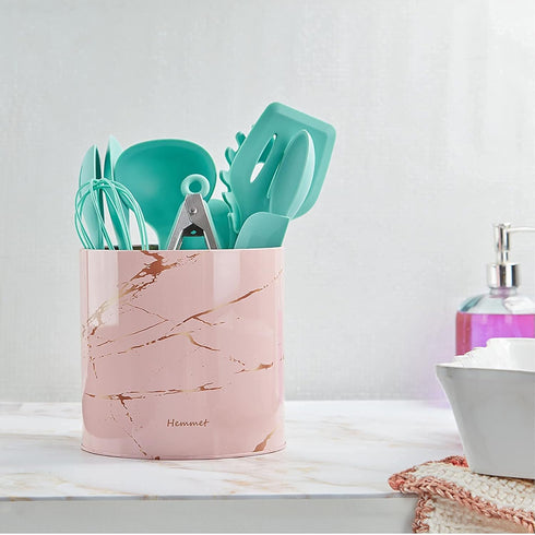 Pastel Pink Utensil Holder for Kitchen Countertop Organizer Kitchen Essentials, 6.5? Large Utensil Crock, Farmhouse Utensil Caddy for Home Décor, ...