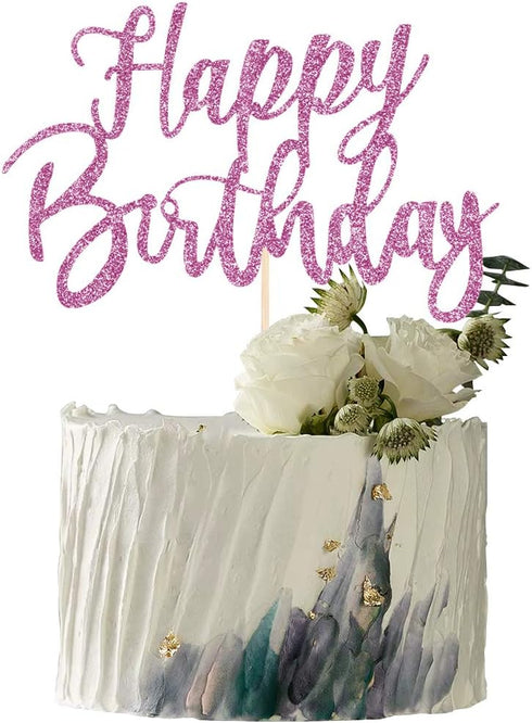 Handmade Glitter happy birthday Cake Topper, Happy Birthday Cake Bunting Decor,Birthday Party Decoration Supplies (Purple)...