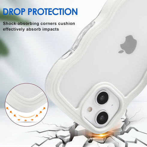 Anuck for iPhone 14 Plus Case Wavy Edge Clear Back Design, Anti-slip Grip Cute Wave Curly Frame Shape Shockproof Soft TPU & Hard Bumper Protective...