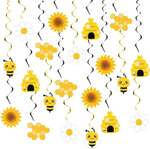 20PCS Bumble Bee Hanging Swirl Decorations, Bee Party Hanging Swirls Foil Ceiling Streamers Honey Bee Themed Party Supplies for Kids Birthday Baby...