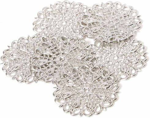 Teensery 35 Pcs Filigree Connectors Charms Pendants Round Metal Flower Filigree Pieces Retro Hollow Filigree Wraps for DIY Hairpin Necklace Earrin...