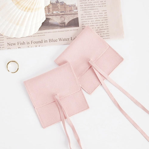 40 Pieces Microfiber Jewelry Pouch, 8 x 8 cm Jewelry Package Bags with String, Luxury Small Gift Bag, Pink Envelope Style Bracelet Packaging Bow T...