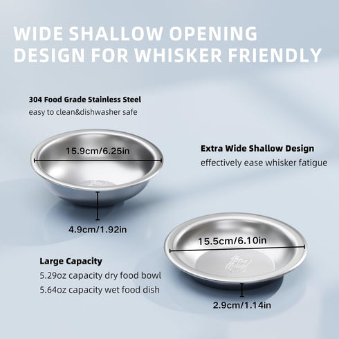 Tilted Cat Food Bowls, Cat Feeding Bowls Whisker Friendly, Raised Cat Bowls for Indoor Cats, Slanted Flat Plastic Feeder Elevated Angled Design, 3...