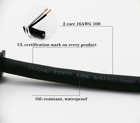 10 Feet Power Tool Cord Replacement,2 Prong 16AWG Oil Resistant Waterproof Rubber Flexible Cord (3.1Meters,Black) (16A2Prong)...