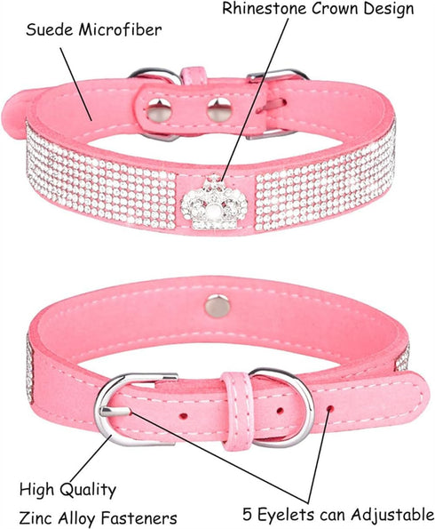 Small Dog Collar for Female Dogs,Crown Bling Puppy Collars Girls Cute Rhinestone Dazzling Sparkling Pretty Bling Crystal Diamond for XXS XS Small ...