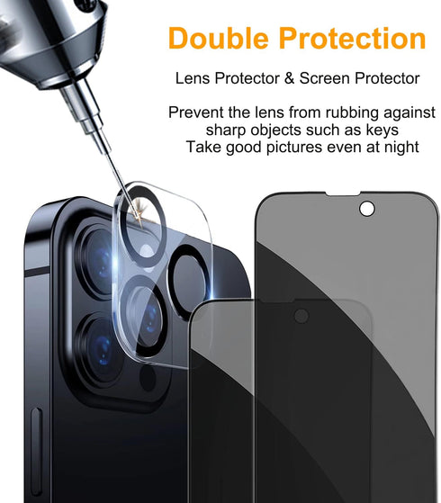 pehael [2+2 Pack iPhone 14 Pro Privacy Screen Protector with Camera Lens Protector Full Coverage Anti-Spy Tempered Glass Film 9H Hardness Upgrade ...