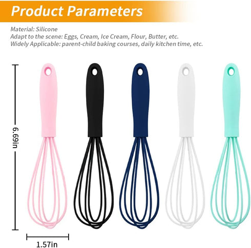 NCAM 5 Pcs Silicone Whisk for Cooking - Mini Whisk Stainless Steel Dough Whisk, Non Stick Hand Tiny Balloon Wire Whisk, Milk egg Frother for Blend...