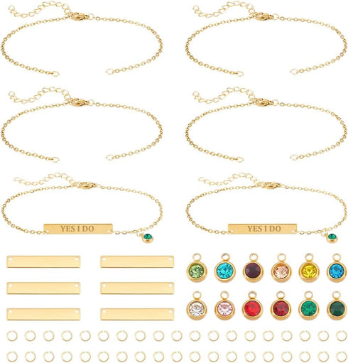UNICRAFTALE 8 Sets Bracelet Making Kit Stainless Steel Blank Rectangle Link Bracelet with Birthstone Charms with 40pcs Jump Rings Bangles Bracelet...