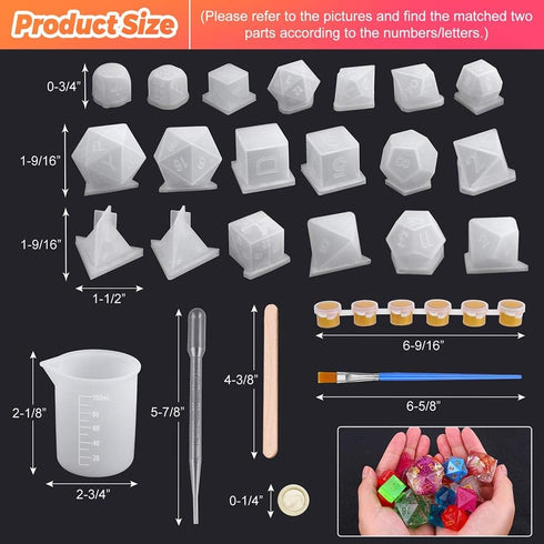 Resin Dice Molds, Shynek 19 Styles Polyhedral Game Dice Molds Set with Silicone Dice Mold, Mixing Sticks, Measuring Cup, Droppers, Acrylic Paints ...