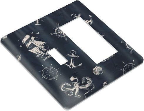 Light Switch Cover Navy Blue Nautical Anchor Sailboat 2 Gang Toggle Rocker Combo Wall Plates Decorative Switch Plates and Outlet Covers Receptacle...