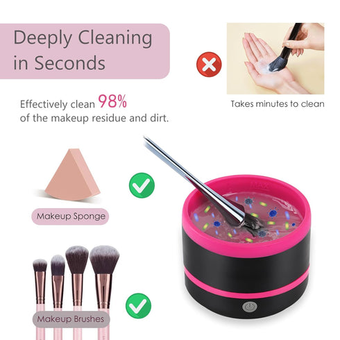 Electric Makeup Brush Cleaner Machine, Quick Cleaning Make Up Brush Washing Tool, Fast Spin and Clean in Seconds - Black & Pink...
