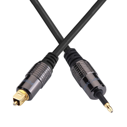 FosPower 24K Gold Plated Toslink to Mini Toslink Digital Optical S/PDIF Audio Cable with Metal Connectors & Strain-Relief PVC Jacket - 3ft/2Pack...