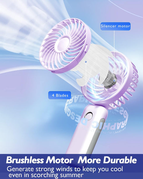 Mini Portable Fan, Personal Handheld Fan Foldable 4000mAh Battery Operated USB Rechargeable Small Desk Fan Quiet Powerful 3 Speed Makeup Lash Fan ...