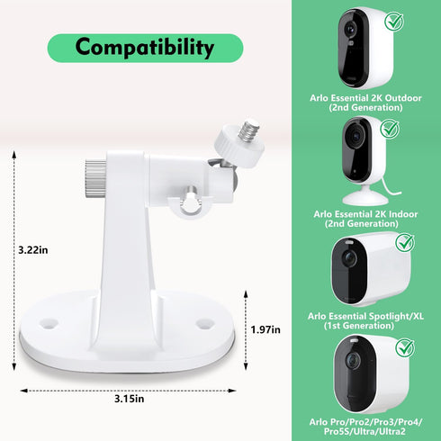 2Pack Adjustable Mount for Arlo Essential 2K Indoor/Outdoor(2nd Generation), for Arlo Pro 5S/Pro 4/Pro 3/Pro 2/Pro/Arlo Ultra2/Ultra/Arlo Essentia...