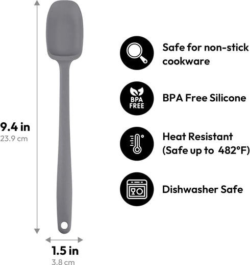 Carrotez Silicone Spoon Spatula, 9.4 inch Heat Resistant Cooking Spoon, Spoonula, Non Stick Spatula for Stir Fry, Cooking, Baking - Modern Grey...