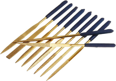 YAKAMOZ 10Pcs Titanium Diamond File Set Fine Round Needle Files Triangular Square Flat Riffler File Kit for Metal Wood Stone Glass Jewelry Carving...