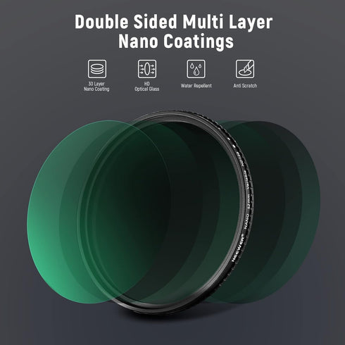 NEEWER 52mm Variable ND Filter ND8-ND128 Camera Lens Filter (3-7 Stop) No X Cross Neutral Density Ultra-Slim HD Filter with 30 Multi-Layer Nano Co...